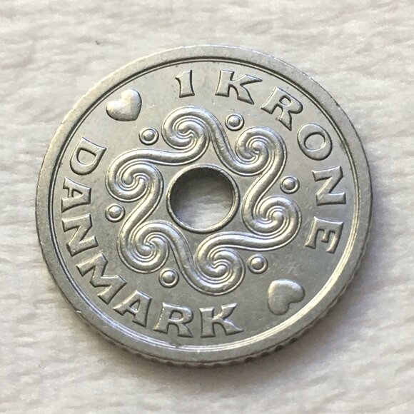 1995 Denmark 1 Krone Copper Nickel Coin Pendant Ready - Picture 1 of 4